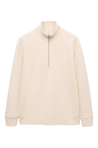 Sweat-shirt regular-fit col zippé - Ecru