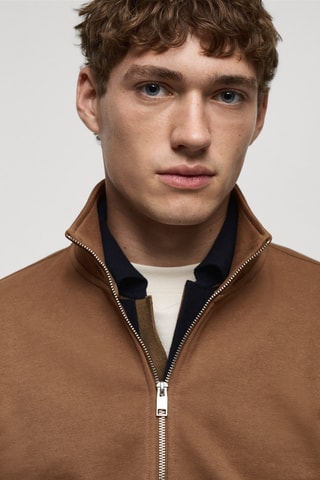 Sweat-shirt regular-fit col zippé - Marron