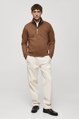 Sweat-shirt regular-fit col zippé - Marron