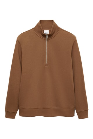 Sweat-shirt regular-fit col zippé - Marron