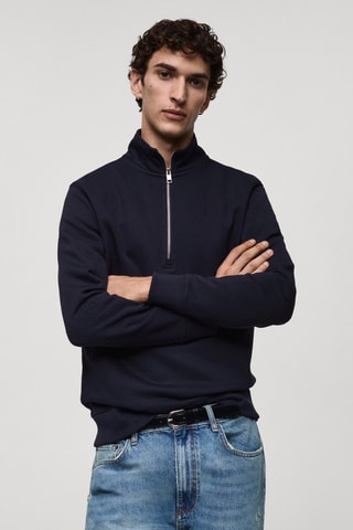 Sweat-shirt regular-fit col zippé - Bleu marine