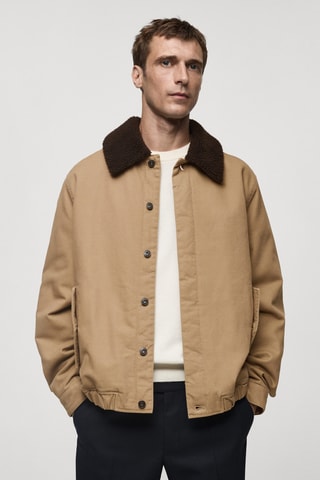 Blouson matelassé col imitation mouton retourné - Marron