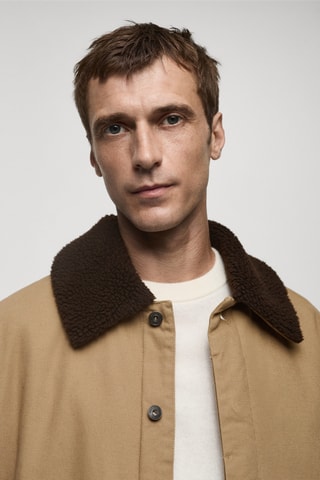 Blouson matelassé col imitation mouton retourné - Marron