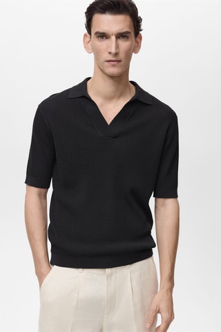 Polo maille fine structuré - Noir
