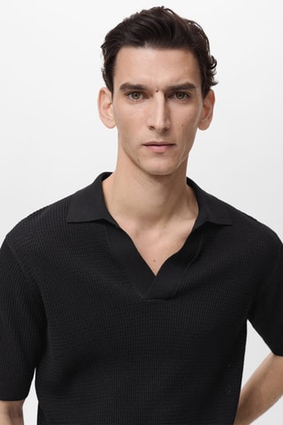 Polo maille fine structuré - Noir