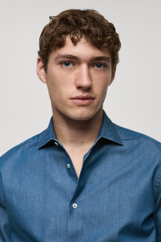 Chemise chambray 100 % coton - Bleu