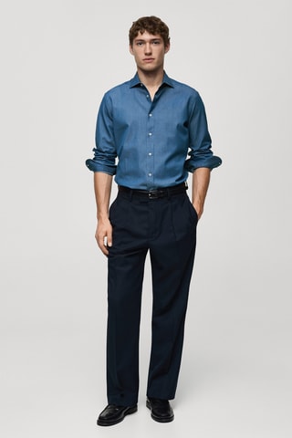 Chemise chambray 100 % coton - Bleu