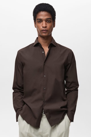 Chemise regular-fit 100 % coton - Chocolat