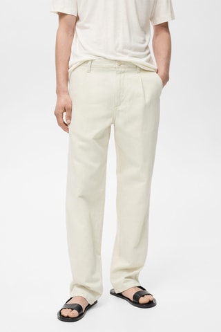 Jean lin mélangé à pinces regular-fit - Ecru