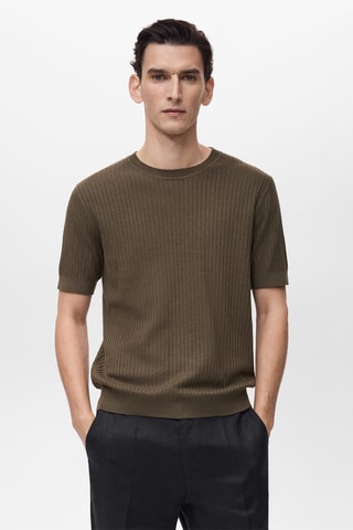 T-shirt rayures texturé - Marron