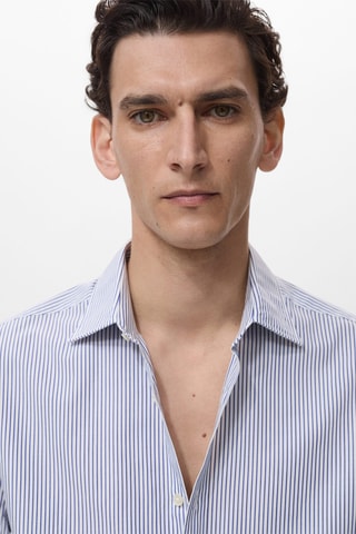 Chemise 100 % coton rayures slim-fit - Bleu