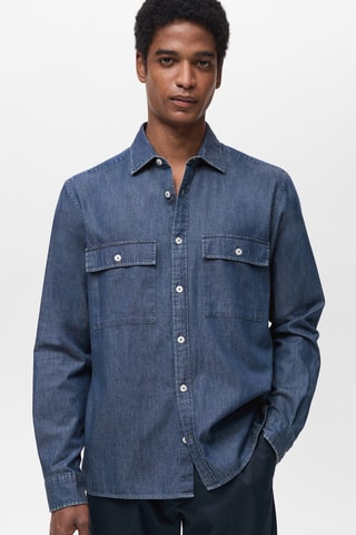 Chemise chambray 100 % coton - Bleu marine