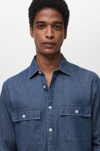 Chemise chambray 100 % coton - Bleu marine