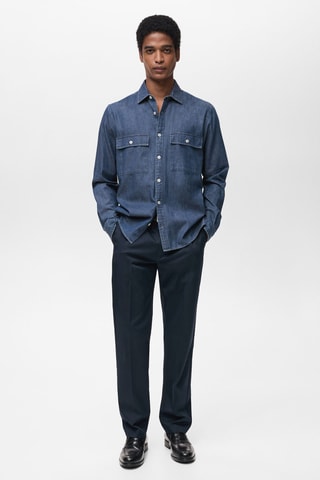 Chemise chambray 100 % coton - Bleu marine