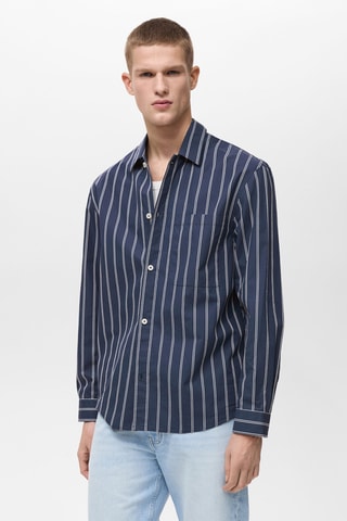 Chemise regular-fit 100 % coton rayures - Bleu marine