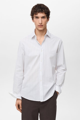 Chemise à rayures 100% coton coupe régulière - Blanc