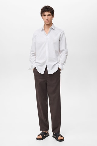 Chemise à rayures 100% coton coupe régulière - Blanc