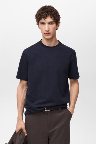 T-shirt coton seersucker - Bleu marine