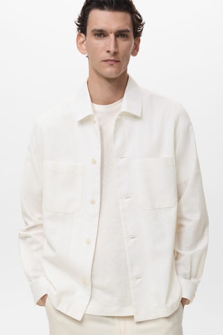 Surchemise lin mélangé poches - Ecru