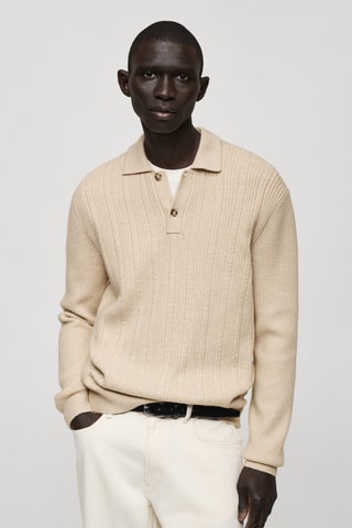 Pull-over polo maille structure - Ecru