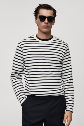 T-shirt 100 % coton rayures - Bleu marine