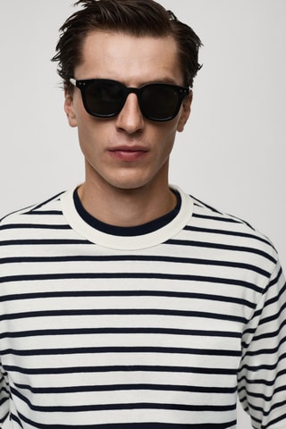 T-shirt 100 % coton rayures - Bleu marine