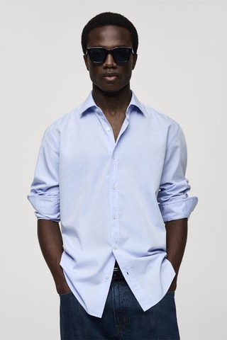 Chemise regular fit en coton fil-à-fil - Bleu ciel
