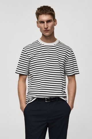 T-shirt 100 % coton rayures - Ecru