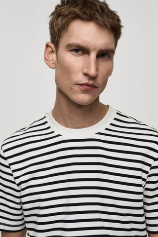 T-shirt 100 % coton rayures - Ecru