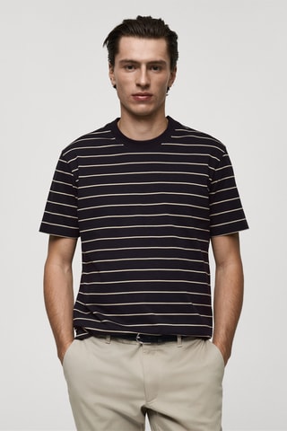 T-shirt 100 % coton rayures - Bleu marine