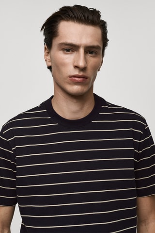 T-shirt 100 % coton rayures - Bleu marine