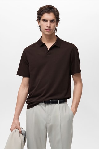 Polo slim-fit piqué de coton - Chocolat