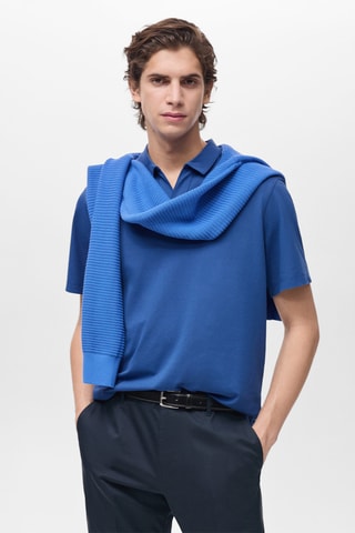 Polo slim-fit piqué de coton - Bleu