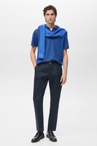 Polo slim-fit piqué de coton - Bleu