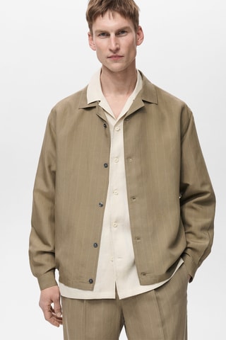 Surchemise lin mélangé rayures tennis - Kaki