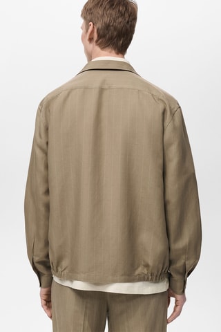 Surchemise lin mélangé rayures tennis - Kaki