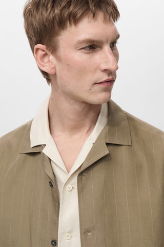 Surchemise lin mélangé rayures tennis - Kaki