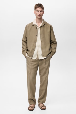 Surchemise lin mélangé rayures tennis - Kaki