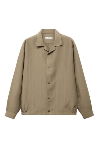 Surchemise lin mélangé rayures tennis - Kaki