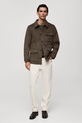 Surchemise flanelle laine mélangée - Kaki