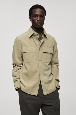 Surchemise velours côtelé poches - Vert pastel