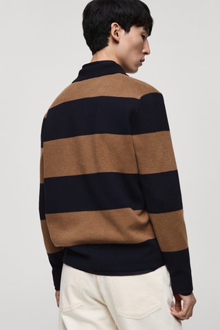 Pull-over polo motif rayé - Bleu marine