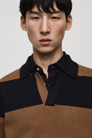 Pull-over polo motif rayé - Bleu marine