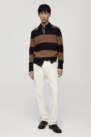 Pull-over polo motif rayé - Bleu marine