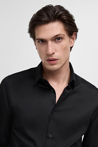 Chemise slim-fit en coton  - Noir