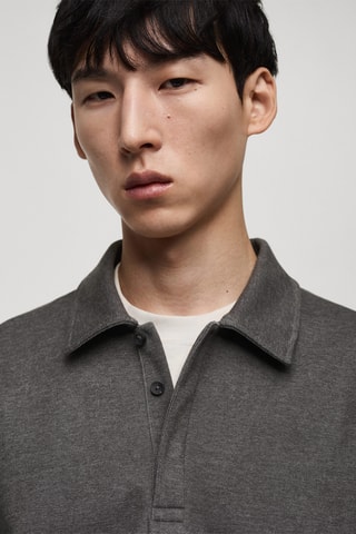 Sweat-shirt polo détail brodé - Gris chiné