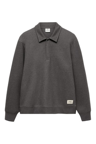 Sweat-shirt polo détail brodé - Gris chiné