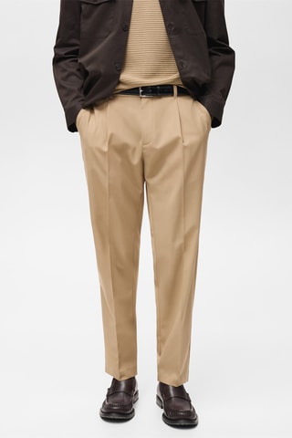 Pantalon laine froide slim-fit pinces - Marron