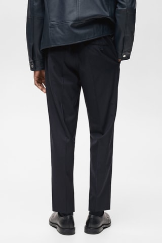 Pantalon laine froide slim-fit pinces - Bleu nuit