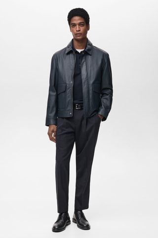 Pantalon laine froide slim-fit pinces - Bleu nuit